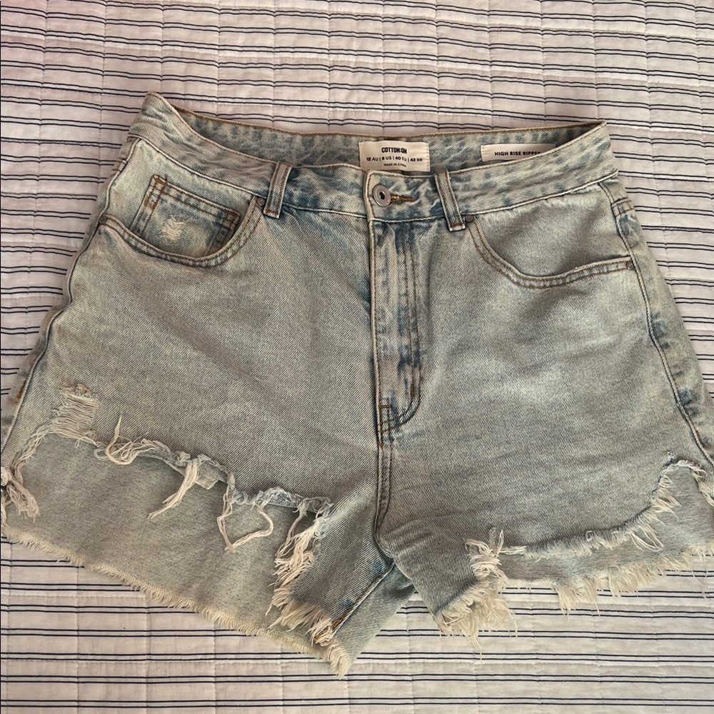 VINTAGE Cotton On high wasted Light Blue Frayed/ ripped denim Jean Shorts